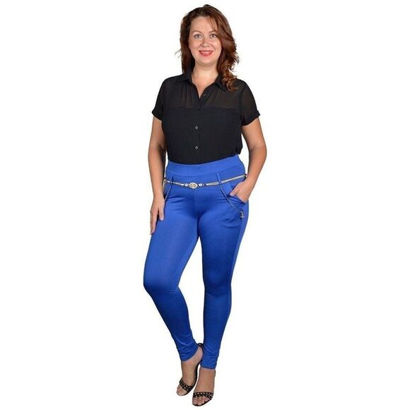 Fashion Solid Color Sexy Slim Fit Tight Pants Trousers Plus Size 3X Blue - Picture 1 of 3
